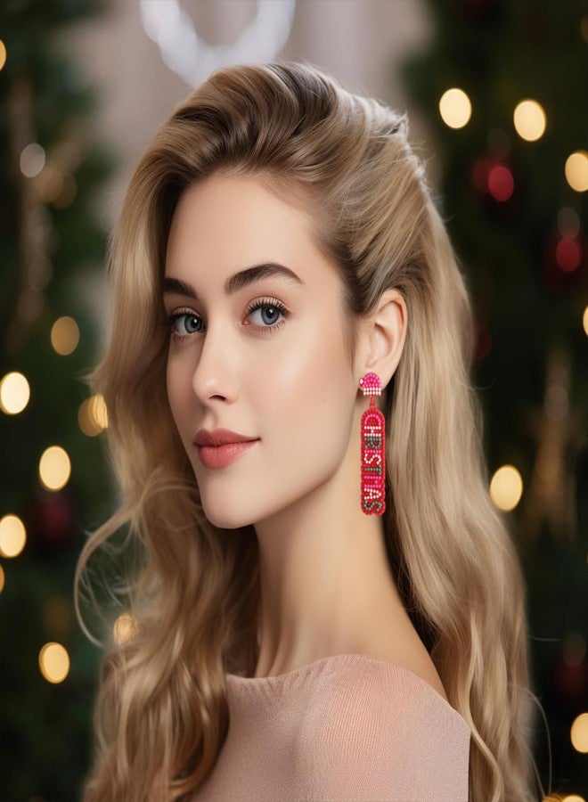 أقراط فانجيتيمي لعيد الميلاد المجيد، أقراط متدلية مزينة بالخرز، أقراط حمراء مرحة لعيد الميلاد للنساء، هدية مجوهرات احتفالية - Image 2